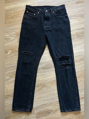 Levi's 501 High Rise Women's Original Distressed Black Jeans W30 L30 Button Fly